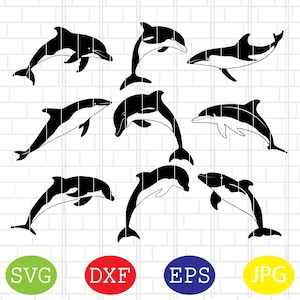 Dolphin Svg, Sea Life Svg, Dolphin Vector, Dolphin Clipart, Dolphin Silhouette Svg Jpg, Eps, Dxf Files