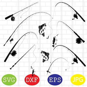 Fishing Pole Svg, Fishing Rods Svg, Bass Fishing Rod Svg, Fisherman Svg, Fishing Svg, Jpg, Eps, Dxf Files
