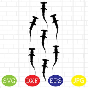 Shark Trails Svg, Shark Svg, Hammerhead Shark Clipart, Group of Shark Silhouette Svg Jpg, Eps, Dxf Files