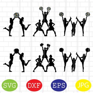 Cheerleader silhouet, cheerleading Svg, cheerleader Svg, Cheer Pom Poms gesneden bestanden, sport Svg, Jpg, Eps, Dxf-bestanden