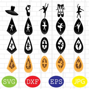 Ballerina Earrings Svg, Ballet Dancer Earrings Svg, Ballet Shoes Earrings Svg, Jpg, Eps, Dxf Files