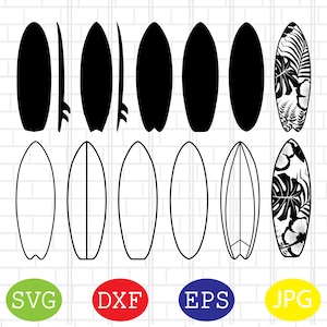 Surfboard Silhouette Svg, Surfing Board Svg, Surf Clipart, Summer Beach Svg, Jpg, Eps, Dxf Files