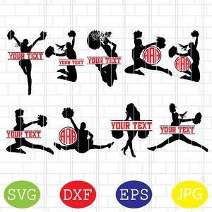 Cheerleading tekst monogram Svg, Cheerleading Svg, Cheerleader Svg, Cheer Pom Poms gesneden bestanden, sport Svg, Jpg, Eps, Dxf-bestanden