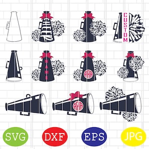 Cheerleader Pom and Megaphone Svg, Cheer Pom Poms Cut Files, Sport Svg, Jpg, Eps, Dxf Files