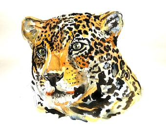 Art Original Watercolor Animals Pets  " Leopard"