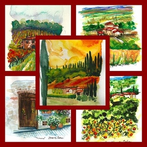 Made To Order-Four + One Free Italian Landscape ART Painting Original Watercolor Landscape "TUSCANY" Italy  Italian Landscape & Scenic