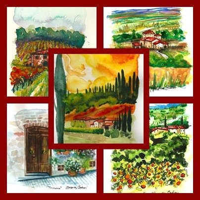 Made To Order-Four + One Free Italian Landscape ART Painting Original Watercolor Landscape 