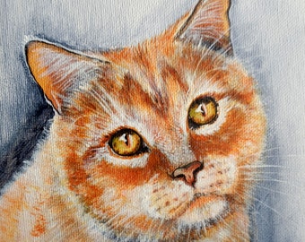Custom Portrait closeup portrait  Traditional Style on Canvas 7.9" " Cat" MADE to ORDER Art  Animals Pets  "CATS "