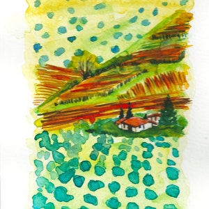 Italian  Landscape ART Painting Original Watercolor Landscape "TUSCANY" Italy  Italian Landscape & Scenic