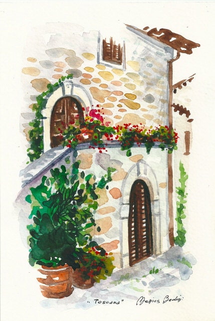Italian Landscape ART Painting Original Watercolor Landscape Made to Order "TUSCANY" Italy  Italian Landscape & Scenic