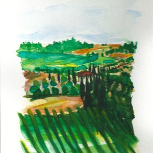ART Painting Original Watercolor Landscape "TUSCANY" Italy Italian Landscape & Scenic