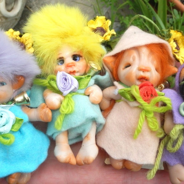 Articulé - Art poupée Ooak fée Miniature magique petit Gnome nouveau-né poupées fée, fée collection poupées, poupées de pâte polymère