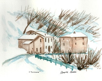 ART Painting Original Watercolor Italian  Landscape &quot;TUSCANY&quot; Italy Italian Landscape & Scenic