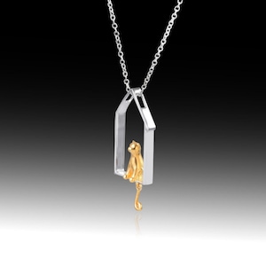 Sterling Silver Cat Perch Pendant: Handmade Feline Jewelry