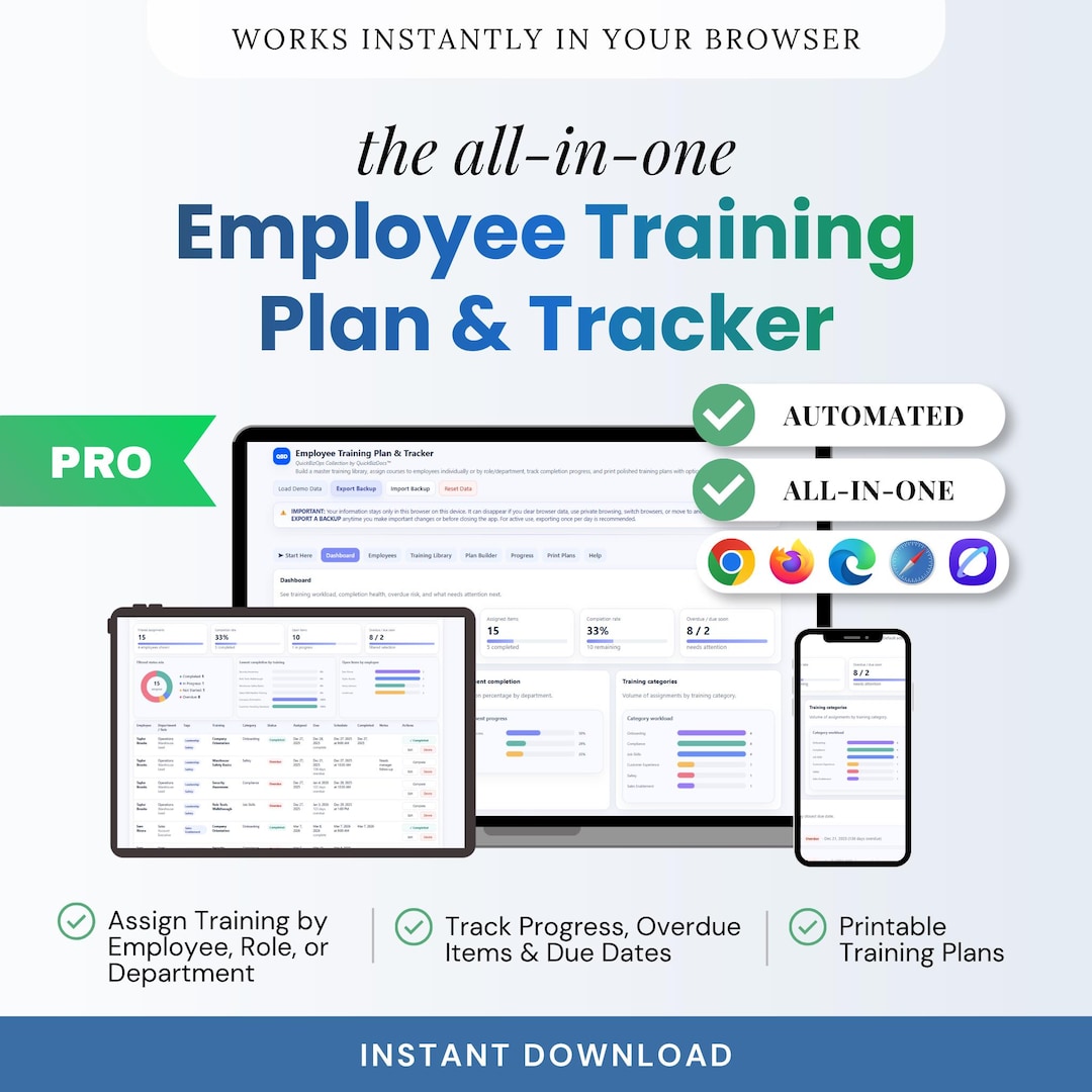 Training Tracker Simple Employee Training Plan and Tracker: Simple All-in-one Tool (no Excel ...