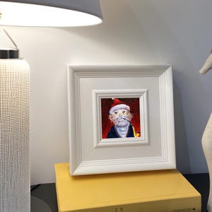 Charming Cat in Santa Hat Painting, Unique Oil Miniature, Perfect Gift for Cat Enthusiasts - Desktop Delight,