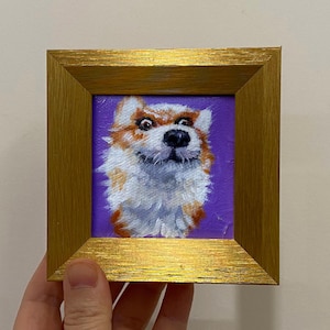 Miniature Dog Oil Painting: 4x4 Framed Art, Pet Lover Gift