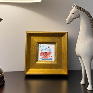 Tiny Elephant Artwork, Mini Oil Painting for Elephant Lovers, Cute Office Desk Decor, Small Gift Idea Tiny mini art original painting