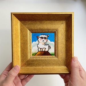 Sheep Mini Oil Painting, Small Tabletop Decorative Artwork, Room Gift, Cute Wall Decor Gift, Original Oil Art