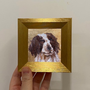 Mini Pet Portrait Painting: Canine Art in Gold Frame, 4x4 Inch