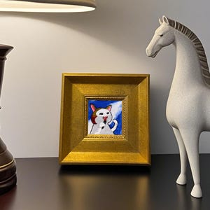 Miniatura enmarcada: adorable zorro cantando, arte para galería, arte de animales caprichosos, decoración de mesa