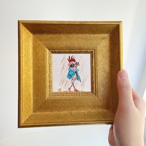 Pequeña y caprichosa pintura al óleo de animales, adorable obra de arte original, un artículo imprescindible para la decoración de una casa de campo, un regalo perfecto para amigos.