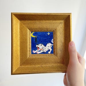 Pintura a óleo de cachorro em miniatura: decoração de mesa para filhotes brincalhões, arte emoldurada, decoração de parede pequena
