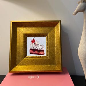 Hand-Painted Cherry Cake Miniatures in Elegant Frames,Unique Kitchen Decor,Delightful Mini Oil Paintings