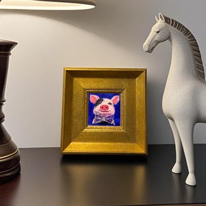 Minicerdo pintado a mano - Decoración para el hogar y la oficina - Regalo único para amantes de los cerdos - Pintura al óleo pequeña