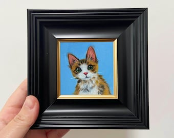 Framed Cat Painting | Hand-Painted Miniature Pet Art