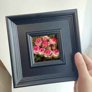 Enchanting Rosebud Mini Canvas, Delicate Pink and White Floral Art for Kitchen and Desk, Small Oil Painting, Petite Floral Painting for Home