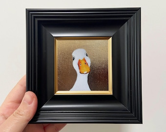 Gold Foil Duck Artwork - Small Hand-Painted Oil Painting Gift for Home