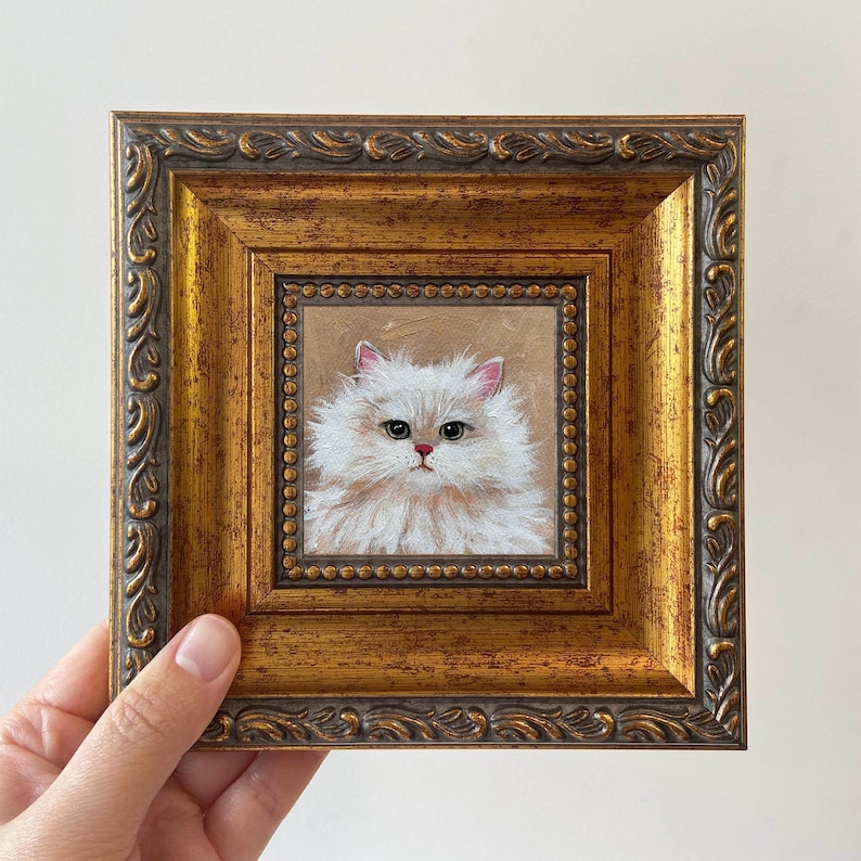 Original Cat Portrait: Miniature Oil Painting in Gold Frame - Etsy