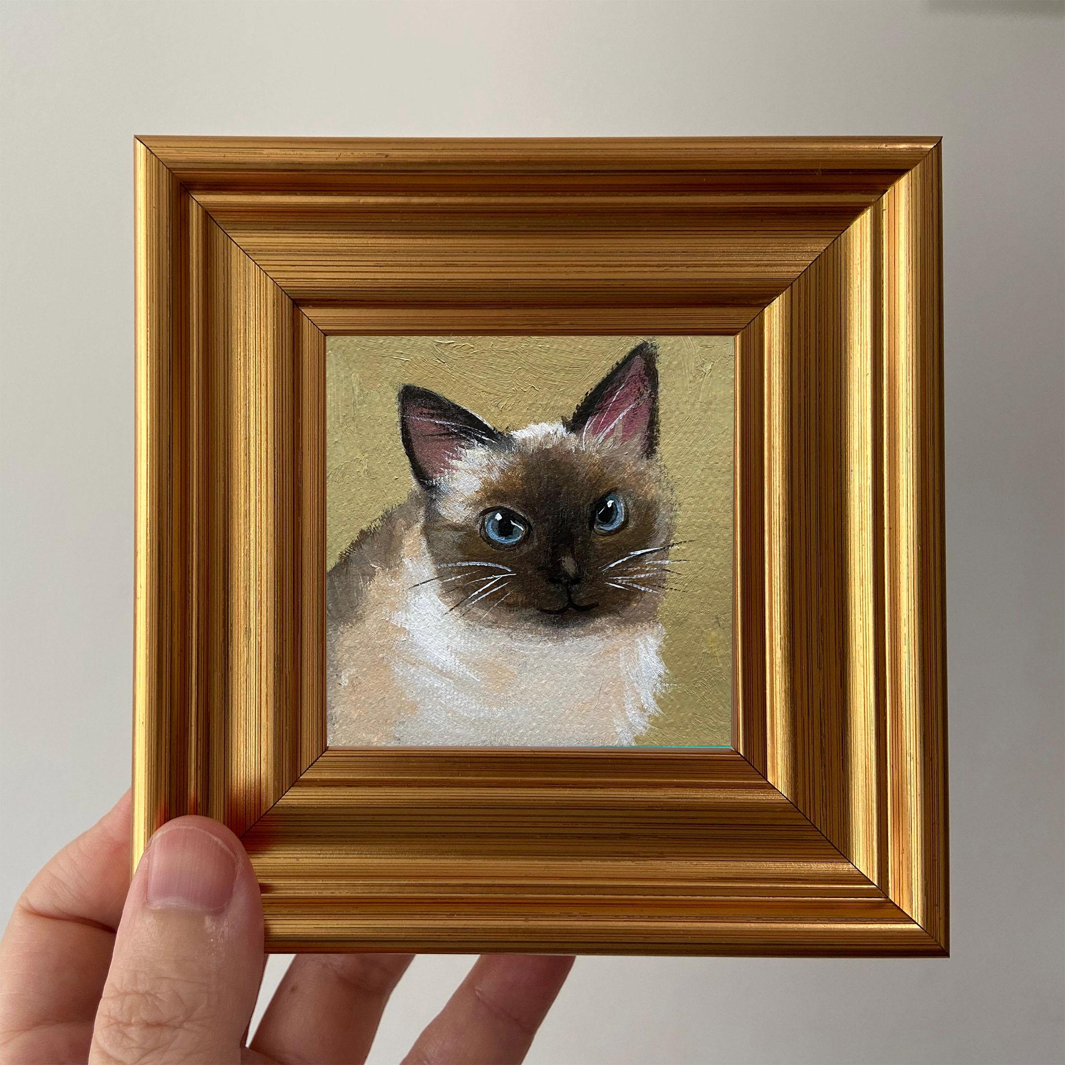 Framed Cat Portrait - Original Miniature Oil Painting, Whimsical Wall ...