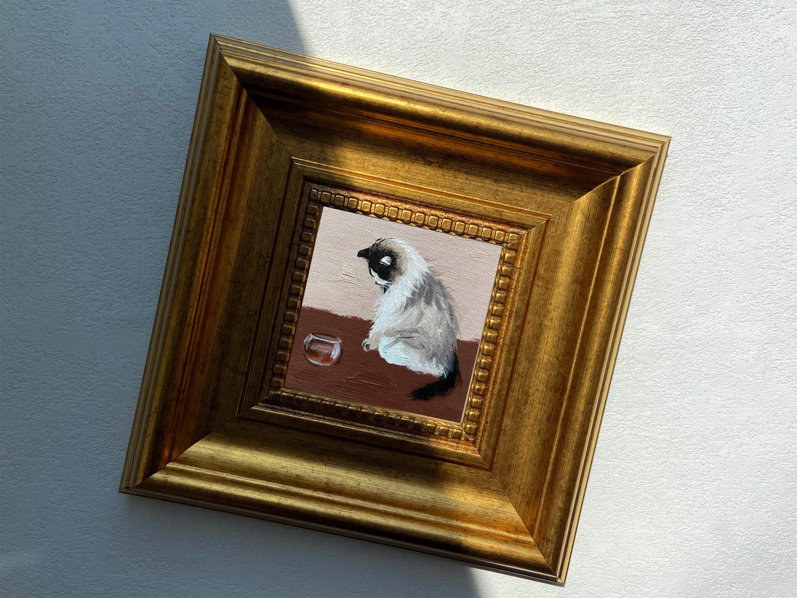Framed Whimsical Cat Art: Miniature Oil Painting in Gold Frame - Etsy