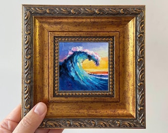Miniature Ocean Oil Painting: Framed Seascape Art, Ready to Hang