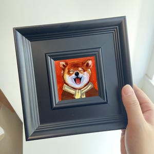Fun Dog Art,Cute Tabletop Decor,Miniature Oil Painting,Original Oil Painting,Small Framed Original Art,Cheerful Wall Art Gift for Dog Lovers