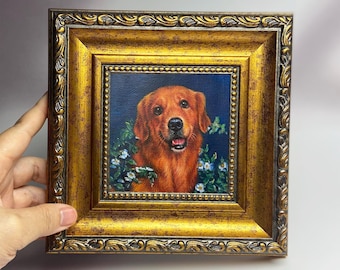 写真から作成するカスタムミニ犬肖像画 - 4x4インチのペットアート絵画 | ペットのメモリアルギフト