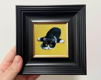 Miniaturbild Schwarze Katze | Haustier Kunst Geschenk | Handmade Wohndekor