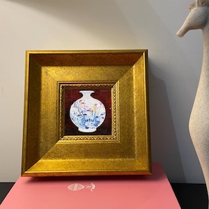 Charming Mini Artwork, Quaint Kitchen Charm: Miniature Oil Painting in Vintage Frame, Tabletop or Wall Display