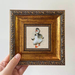 Hand-Painted Duck Art | Miniature Oil Painting in Gold Frame Gold 4(6.5x6.5 in）