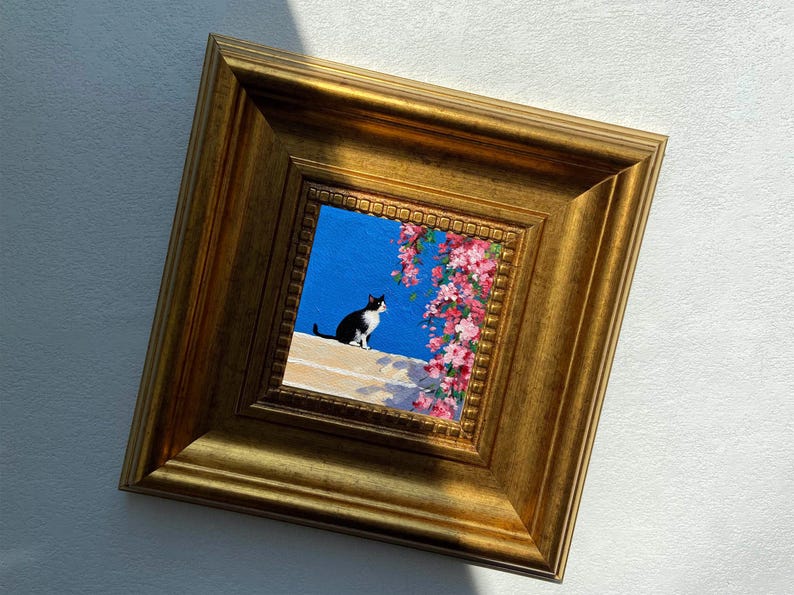Mini Cat Oil Painting | 4x4" Gold Frame, Handmade Art - Etsy