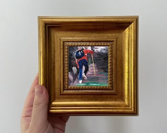 Hand-Painted Miniature Oil Painting: Framed Tabletop Art, Nature Scene