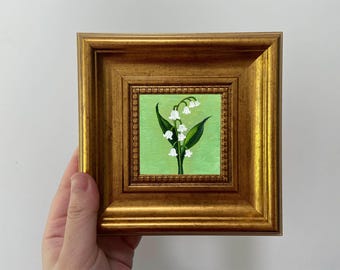 Small Bluebell Painting: Botanical Art Piece | 4x4-Inch Oil Painting, Wall Ornament