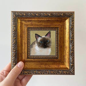 Framed Cat Portrait - Original Miniature Oil Painting, Whimsical Wall ...