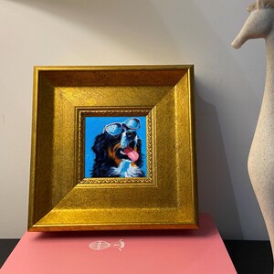 Pet Lover's Delight - Puppy Portrait in Gold Frame, Tabletop or Wall Decor, Mini Puppy Oil Painting,Handmade Gifts