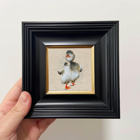 Hand-Painted Duck Art | Miniature Oil Painting in Gold Frame
