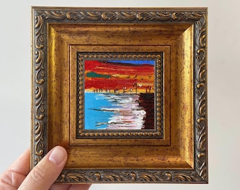 Miniatur Strand Gemälde: Abstrakte Ölbild, Handgemachte Kunst, Handgemachtes Geschenk