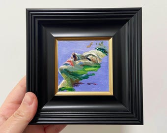 Miniature Abstract Female Portrait: Hand-Painted Oil Painting in Wood Frame