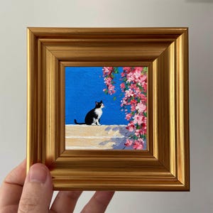 Mini Cat Oil Painting | 4x4" Gold Frame, Handmade Art